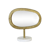 Worlds Away Iron Tabletop Mirror In Aged Gold Finish On White & Grey Marble Base