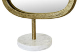Worlds Away Iron Tabletop Mirror In Aged Gold Finish On White & Grey Marble Base