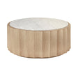 Worlds Away Round Coffee Table With Fluted Detail In Cerused Oak With White Carrara Marble Top