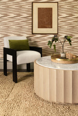 Worlds Away Round Coffee Table With Fluted Detail In Cerused Oak With White Carrara Marble Top