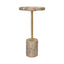 Worlds Away Round Side Table In Travertine With Stainless Steel Pole.