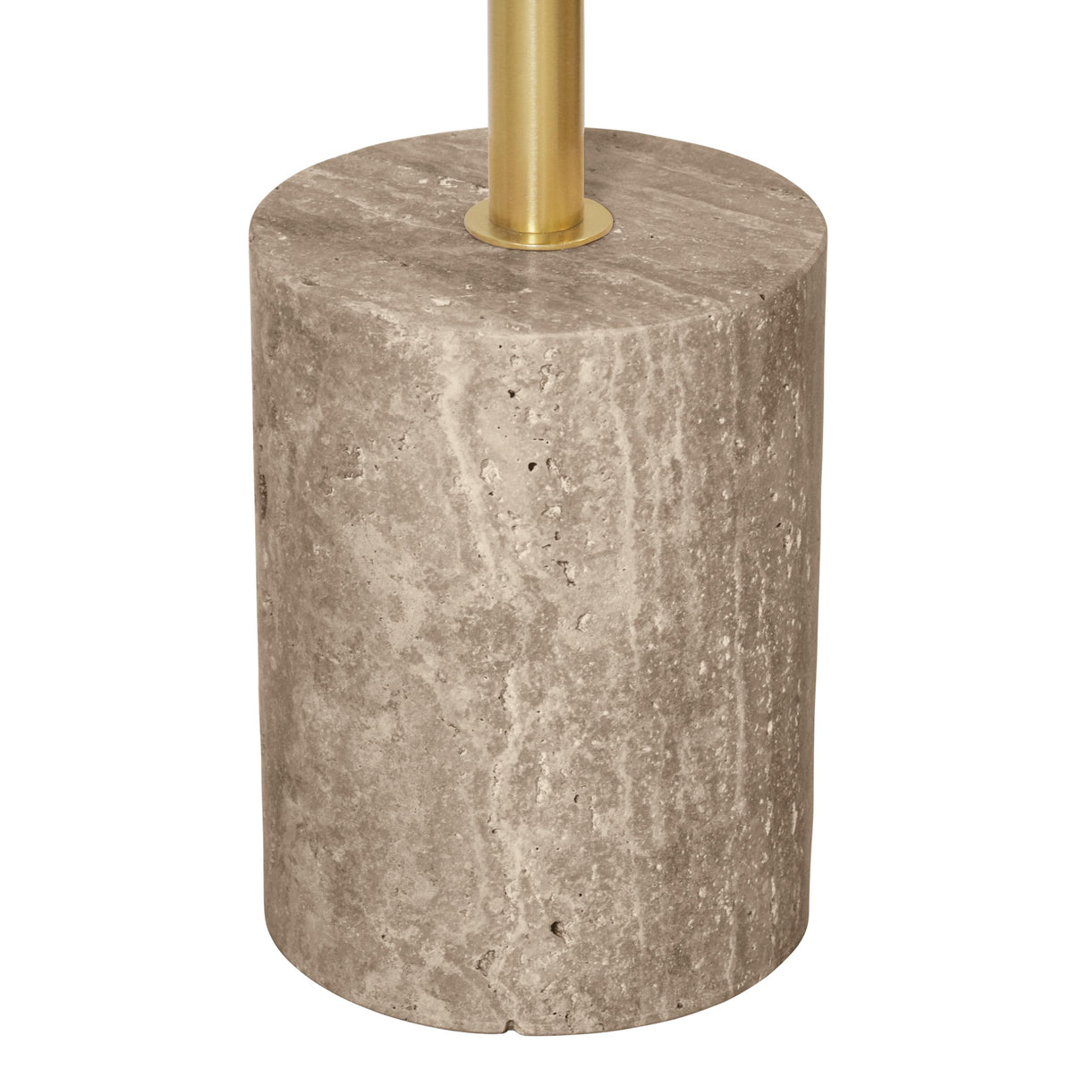 Worlds Away Round Side Table In Travertine With Stainless Steel Pole.