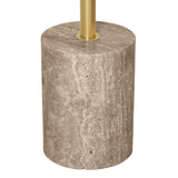 Worlds Away Round Side Table In Travertine With Stainless Steel Pole.