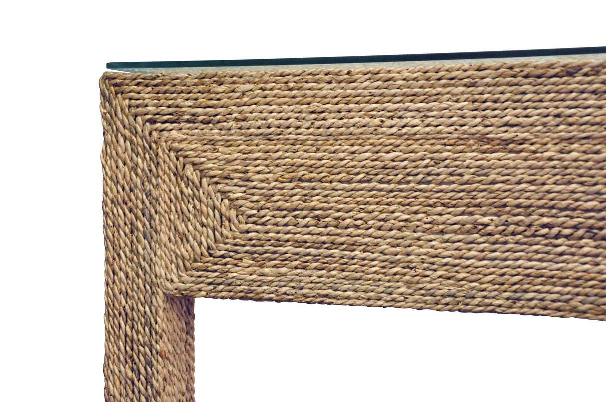 Worlds Away Two Drawer Desk In Wrapped Rope With Glass Top And Brass Foot Caps
