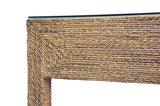 Worlds Away Two Drawer Desk In Wrapped Rope With Glass Top And Brass Foot Caps