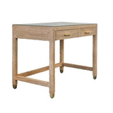 Worlds Away Two Drawer Desk In Wrapped Rope With Glass Top And Brass Foot Caps