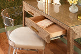 Worlds Away Two Drawer Desk In Wrapped Rope With Glass Top And Brass Foot Caps
