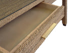 Worlds Away Two Drawer Desk In Wrapped Rope With Glass Top And Brass Foot Caps