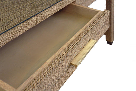 Worlds Away Two Drawer Desk In Wrapped Rope With Glass Top And Brass Foot Caps