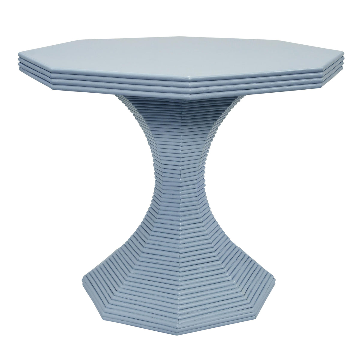 Worlds Away Octagonal Reeded Side Table In Painted Light Blue