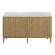 Worlds Away Bath Vanity With Vertical Fluted Detail On Drawers In Cerused Oak With White Marble Top, Double Porcelain Sinks, And Polished Brass Knobs, 60" Wide