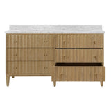 Worlds Away Bath Vanity With Vertical Fluted Detail On Drawers In Cerused Oak With White Marble Top, Double Porcelain Sinks, And Polished Brass Knobs, 60" Wide