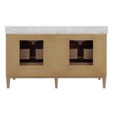 Worlds Away Bath Vanity With Vertical Fluted Detail On Drawers In Cerused Oak With White Marble Top, Double Porcelain Sinks, And Polished Brass Knobs, 60" Wide