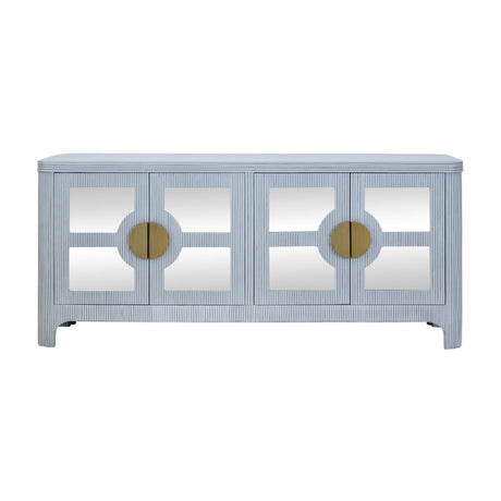 Worlds Away Four Door Mirror Front Reeded Case Buffet In Painted Light Blue