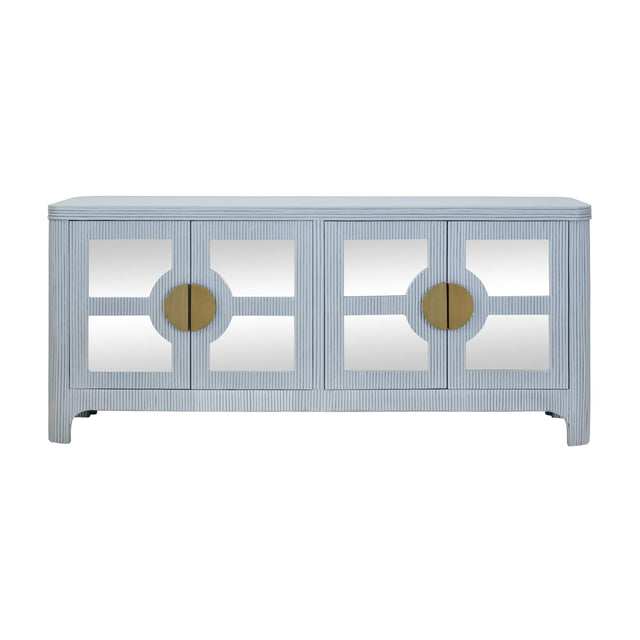 Worlds Away Four Door Mirror Front Reeded Case Buffet In Painted Light Blue