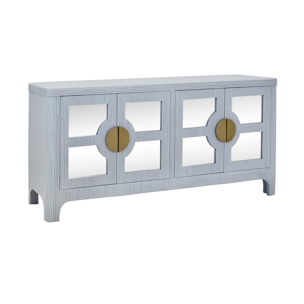 Worlds Away Four Door Mirror Front Reeded Case Buffet In Painted Light Blue