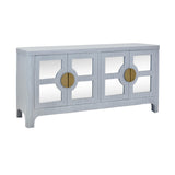 Worlds Away Four Door Mirror Front Reeded Case Buffet In Painted Light Blue
