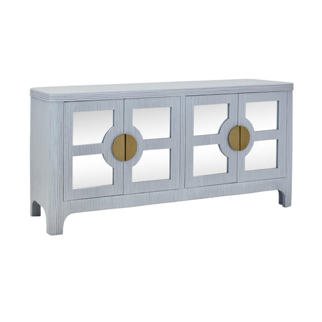 Worlds Away Four Door Mirror Front Reeded Case Buffet In Painted Light Blue
