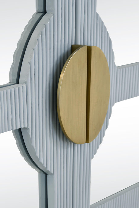 Worlds Away Four Door Mirror Front Reeded Case Buffet In Painted Light Blue