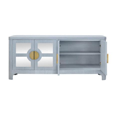 Worlds Away Four Door Mirror Front Reeded Case Buffet In Painted Light Blue