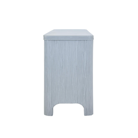 Worlds Away Four Door Mirror Front Reeded Case Buffet In Painted Light Blue