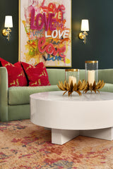 Worlds Away Thick Top Coffee Table With Cross Base In White Lacquer
