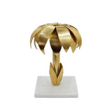 Worlds Away Iron Palm Tree Candle Holder In Gold Leaf Finish On White Marble Base