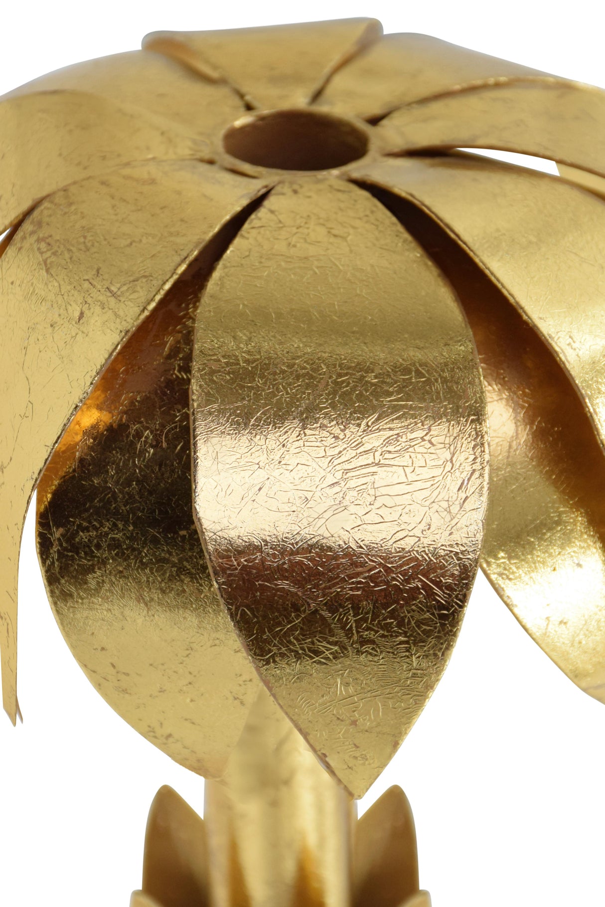 Worlds Away Iron Palm Tree Candle Holder In Gold Leaf Finish On White Marble Base