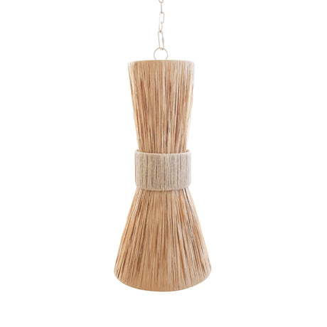 Worlds Away Elongated Hourglass Pendant Wrapped In Natural Rafia