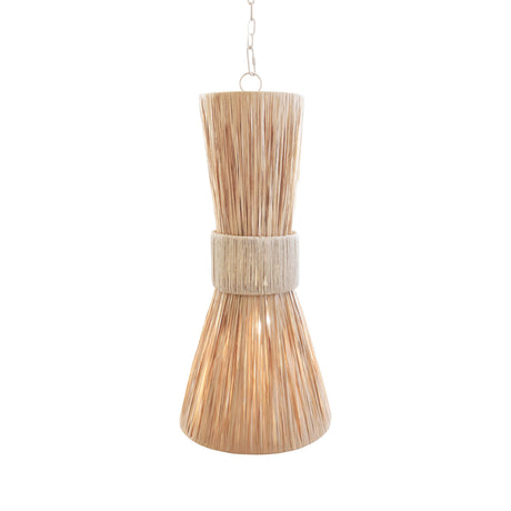 Worlds Away Elongated Hourglass Pendant Wrapped In Natural Rafia