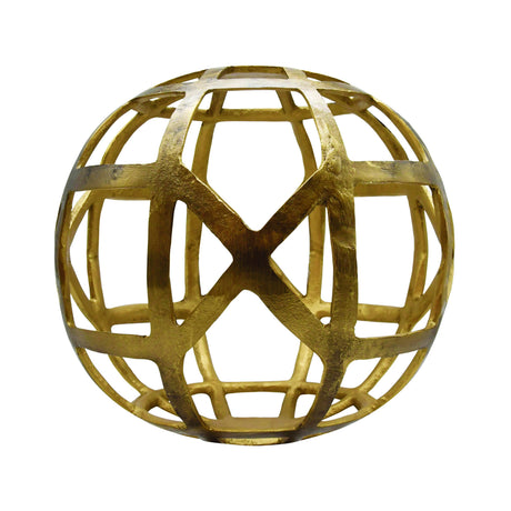 Worlds Away Large Round Metal Ball With Geo Cutouts In Textured Brass