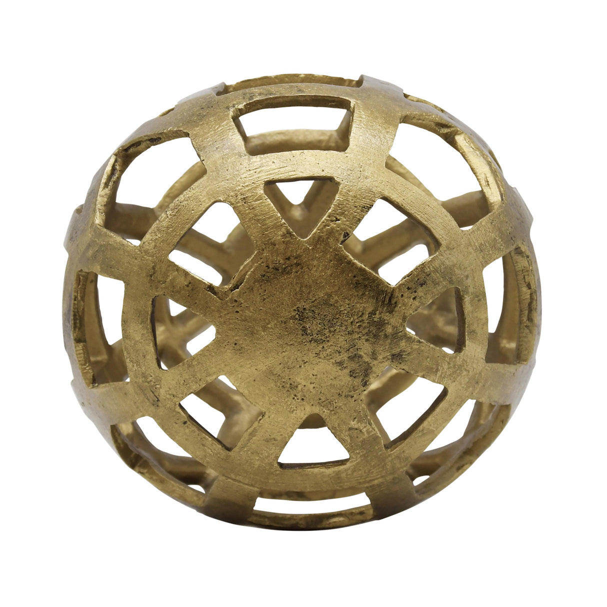 Worlds Away Large Round Metal Ball With Geo Cutouts In Textured Brass
