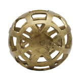 Worlds Away Large Round Metal Ball With Geo Cutouts In Textured Brass