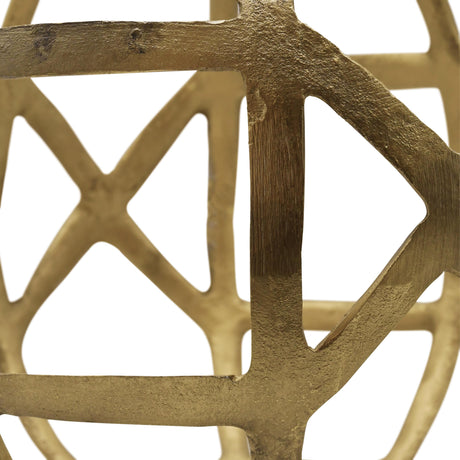 Worlds Away Large Round Metal Ball With Geo Cutouts In Textured Brass