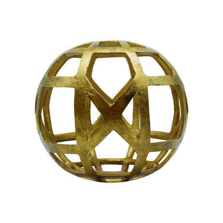 Worlds Away Medium Round Metal Ball With Geo Cutouts In Textured Brass
