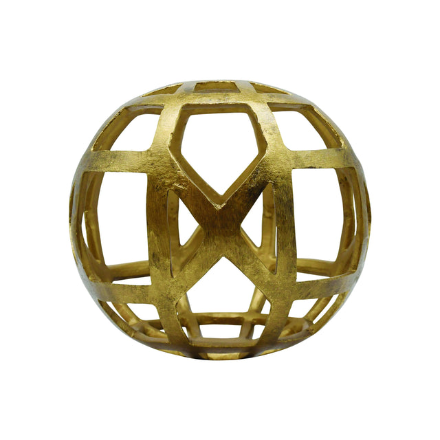 Worlds Away Medium Round Metal Ball With Geo Cutouts In Textured Brass