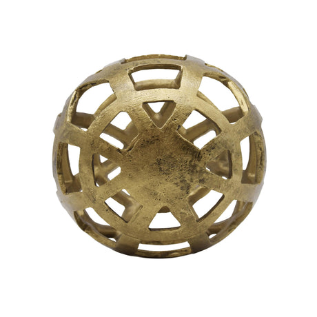 Worlds Away Medium Round Metal Ball With Geo Cutouts In Textured Brass