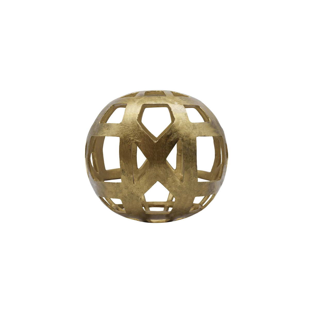 Worlds Away Small Round Metal Ball With Geo Cutouts In Textured Brass