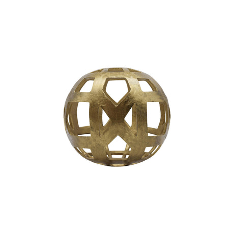 Worlds Away Small Round Metal Ball With Geo Cutouts In Textured Brass