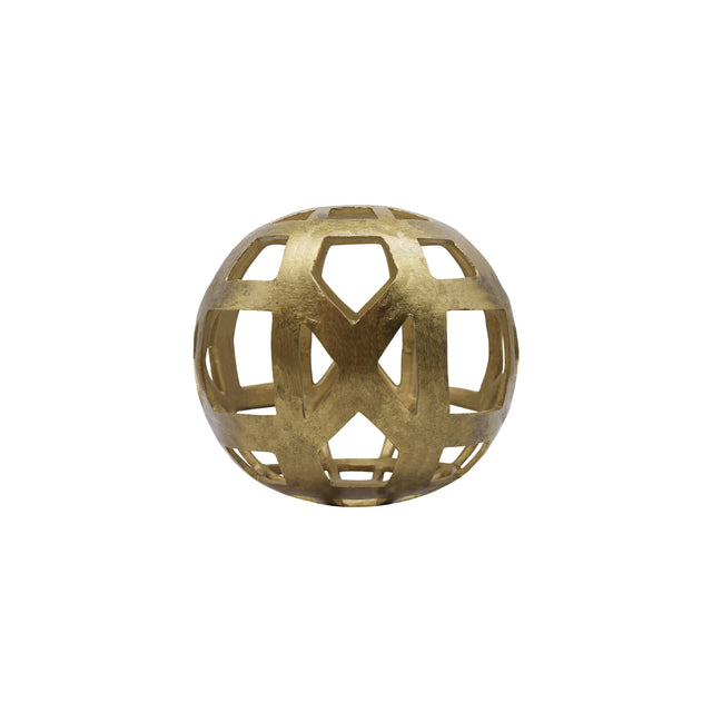 Worlds Away Small Round Metal Ball With Geo Cutouts In Textured Brass