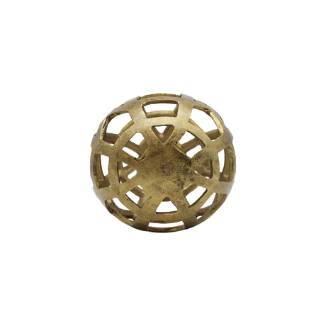 Worlds Away Small Round Metal Ball With Geo Cutouts In Textured Brass
