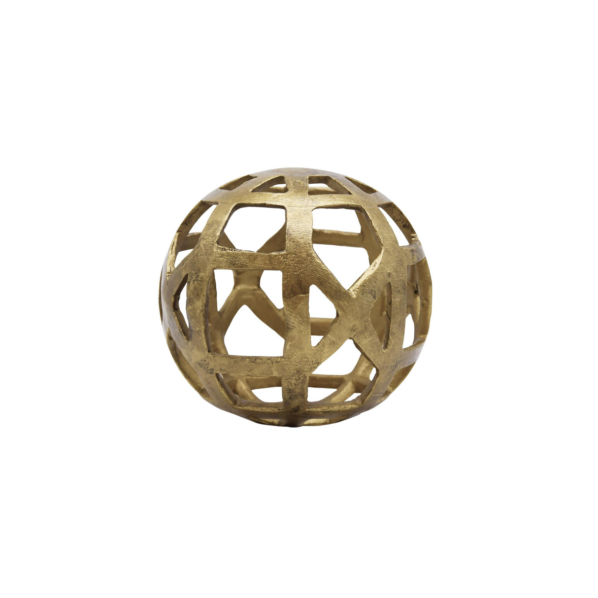 Worlds Away Small Round Metal Ball With Geo Cutouts In Textured Brass