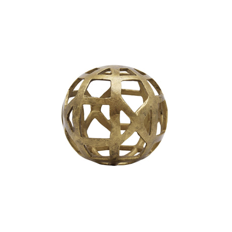 Worlds Away Small Round Metal Ball With Geo Cutouts In Textured Brass