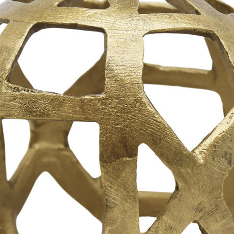Worlds Away Small Round Metal Ball With Geo Cutouts In Textured Brass