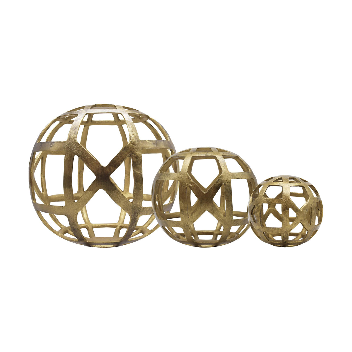 Worlds Away Small Round Metal Ball With Geo Cutouts In Textured Brass