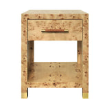 Worlds Away One Drawer Side Table With Rattan Wrapped Handle In Burl Wood