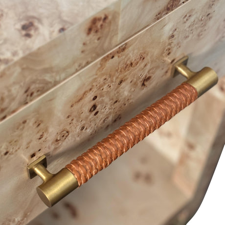 Worlds Away One Drawer Side Table With Rattan Wrapped Handle In Burl Wood