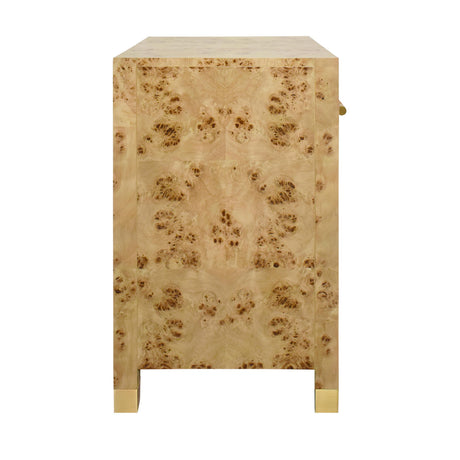Worlds Away One Drawer Side Table With Rattan Wrapped Handle In Burl Wood