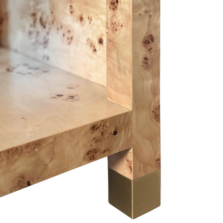 Worlds Away One Drawer Side Table With Rattan Wrapped Handle In Burl Wood