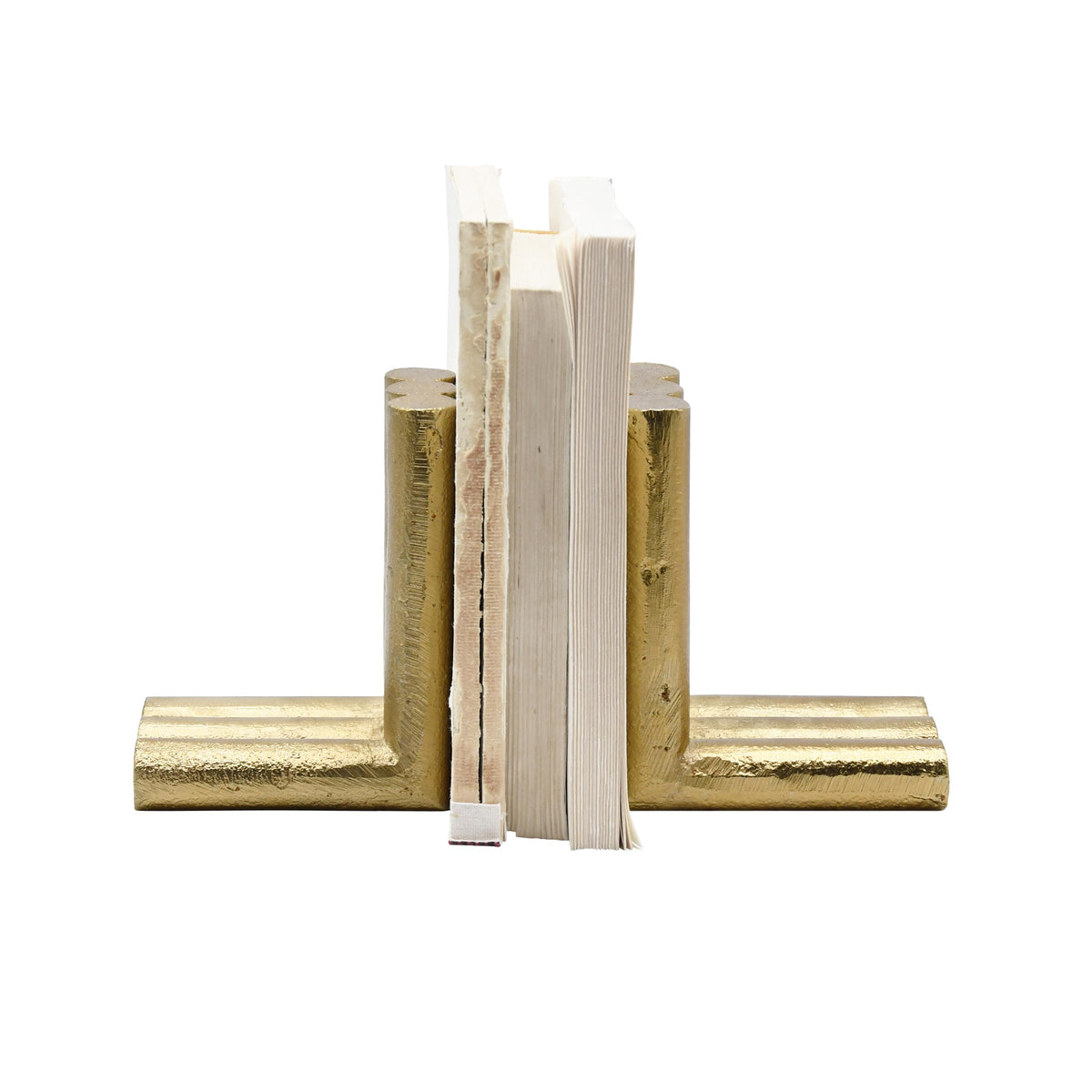 Worlds Away L-Shaped Metal Bookend In Textured Brass
